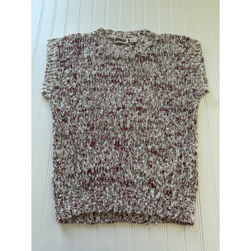 Worthington Marled Short-Sleeve Crew Sweater in Burgundy and Cream